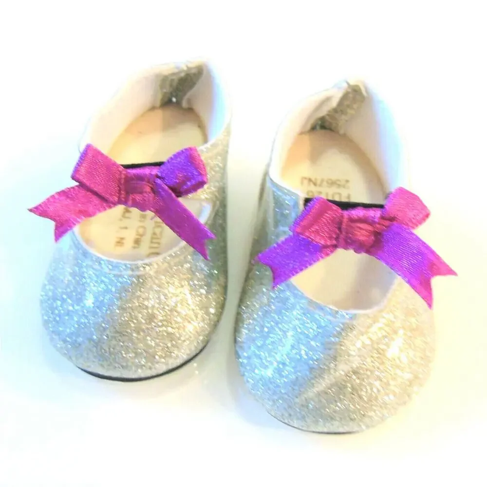 American Girl Gabriela Tap Shoes Marisol Dance Glitter Silver Pink Bows Patent